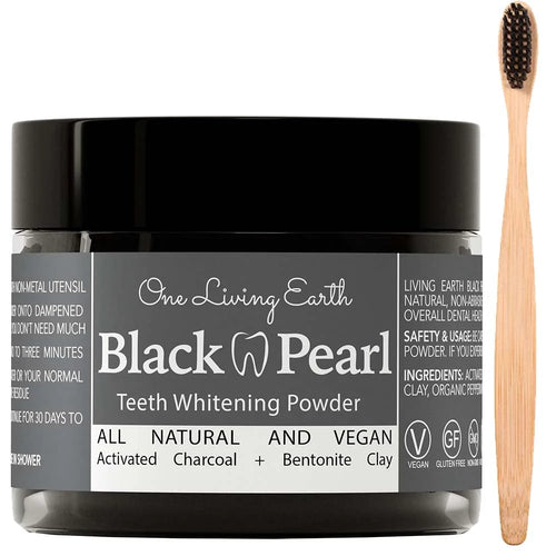 Activated Charcoal Powder + Bamboo Toothbrush for Natural Teeth Whitening And Cleaning